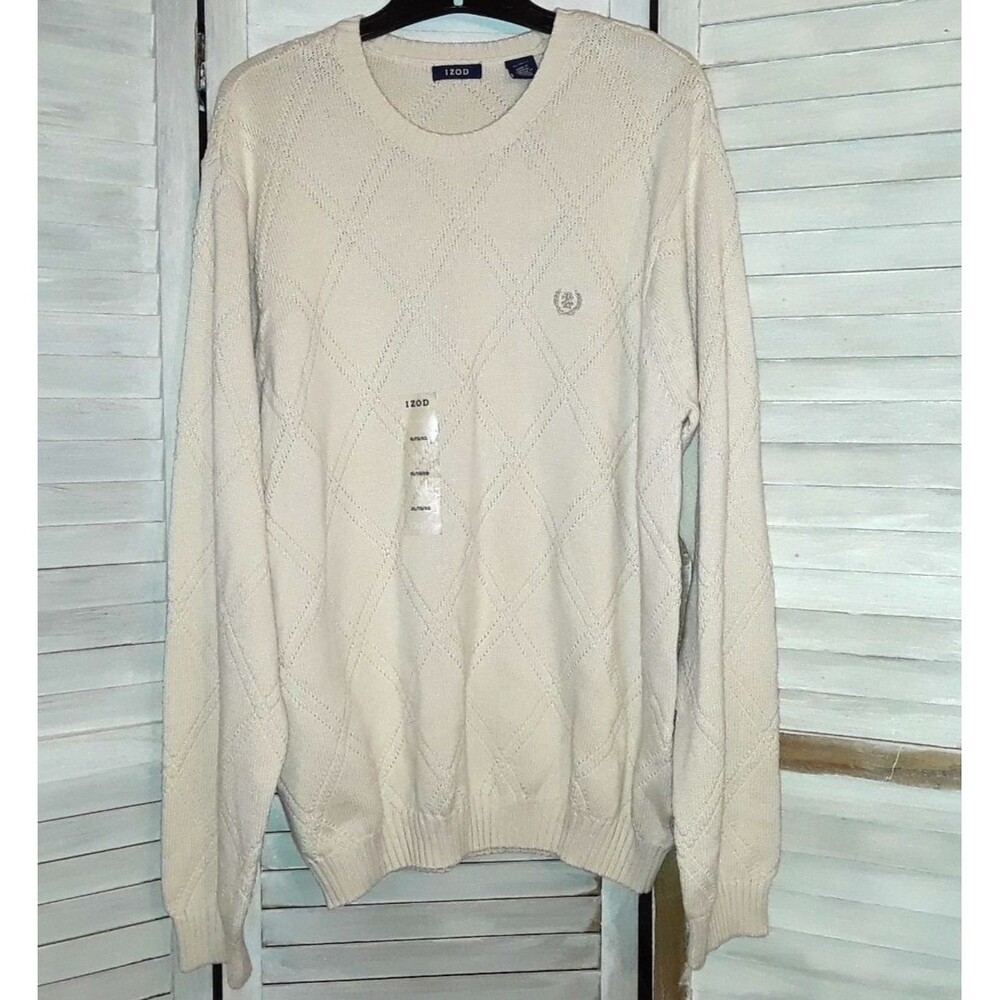 IZOD Men's Sweater Size XL Stonedust Heavy Knit Cream